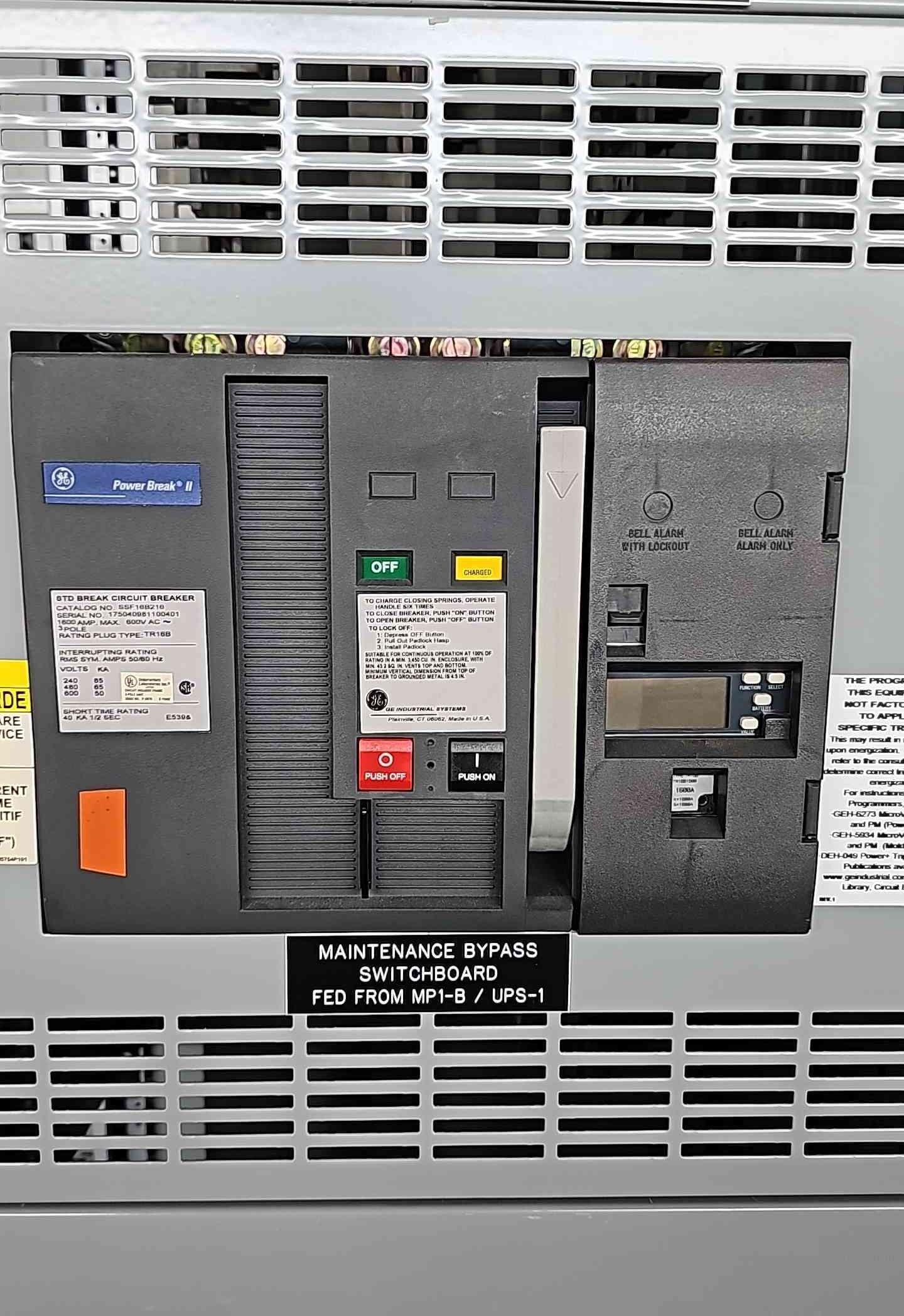 GE Power Break II 2000A 1600A 480V 3PH 100kA Switchboard Panelboard SSF16G216