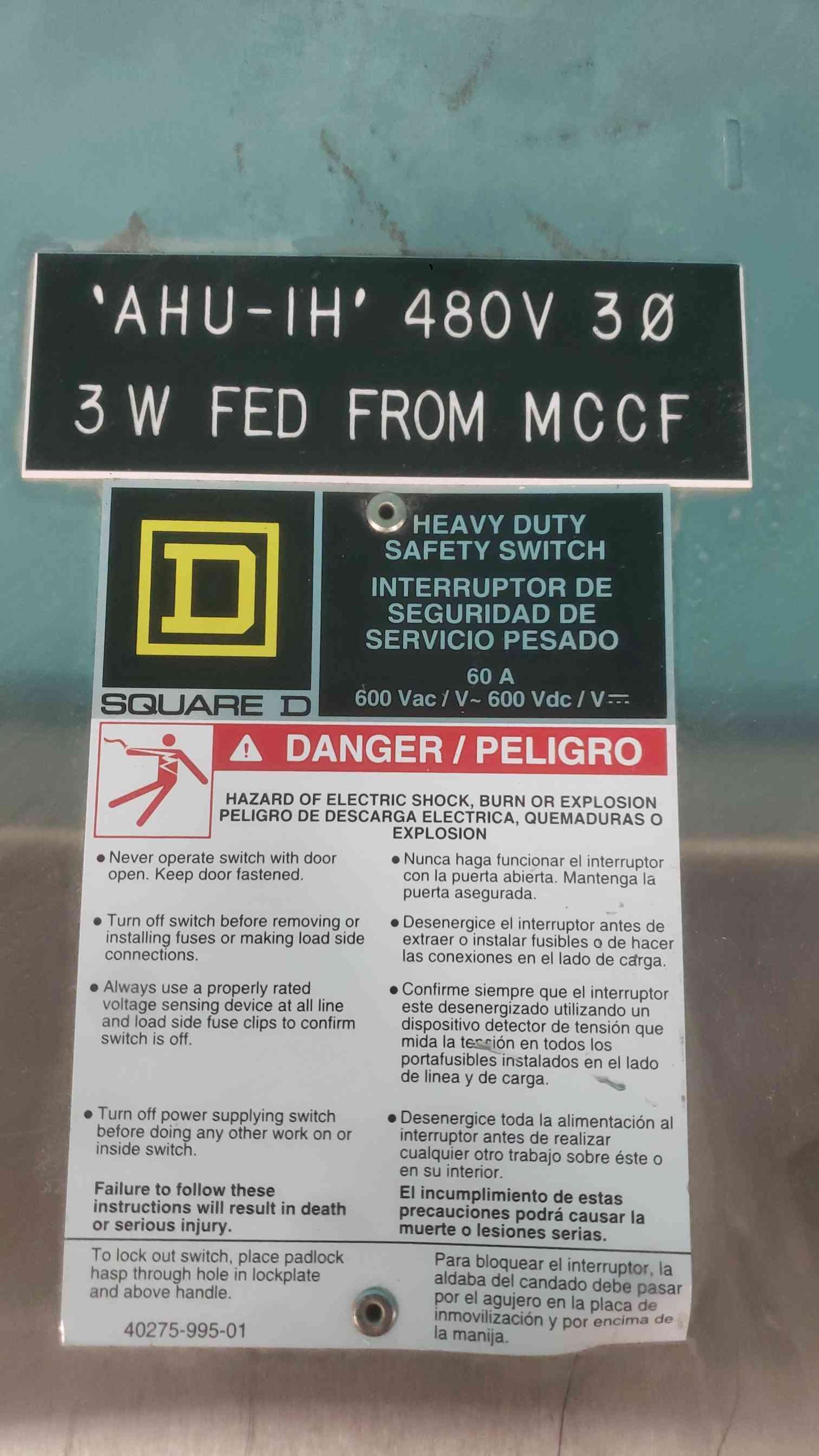 Square D H362DS Safety Switch Disconnect 60A 600V 3P NEMA 4X Stainless With Fuses