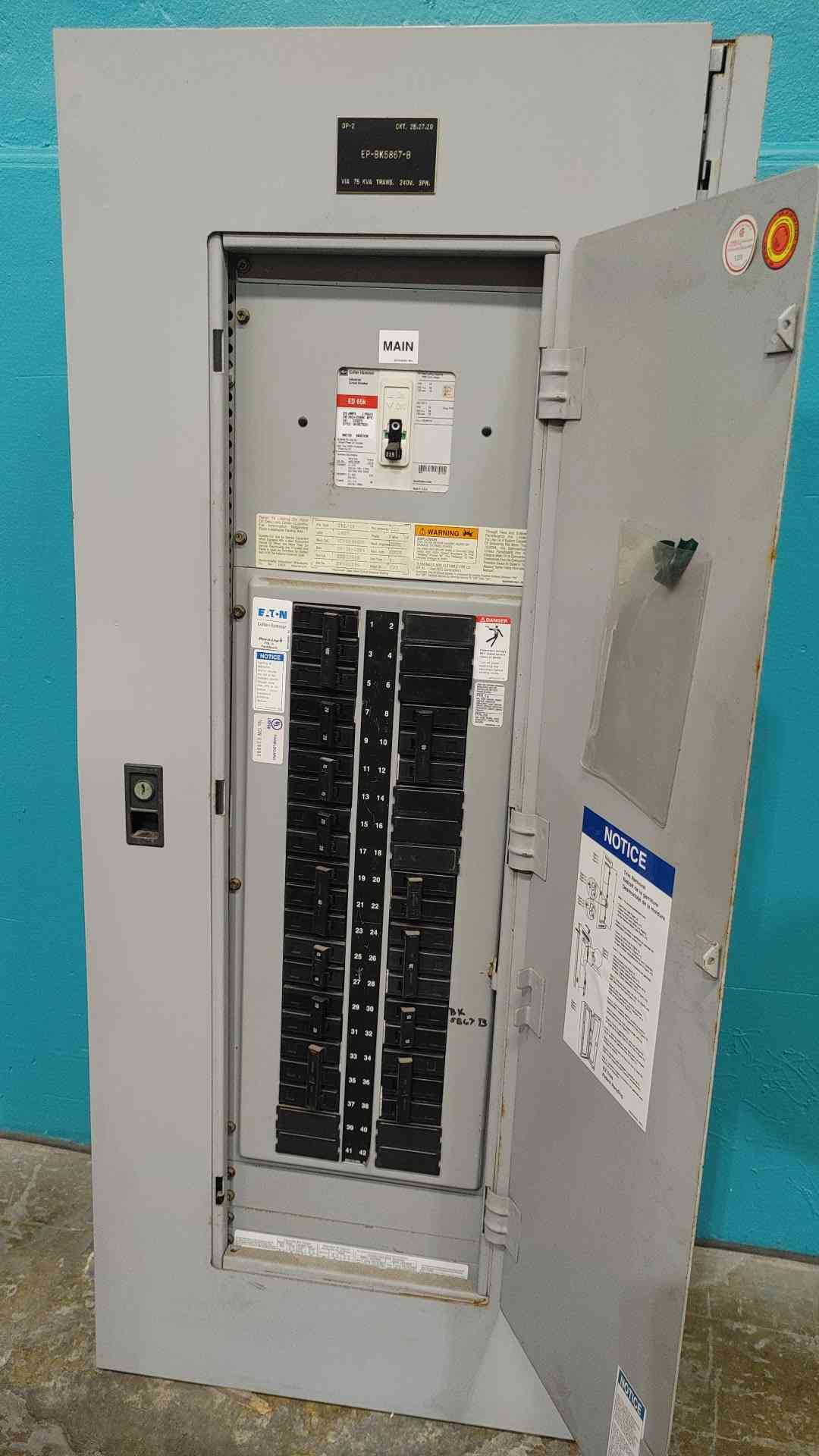 Eaton Cutler Hammer PRL1A 225A 240V 3 Phase Panelboard W/ ED3225 Main BAB Brand