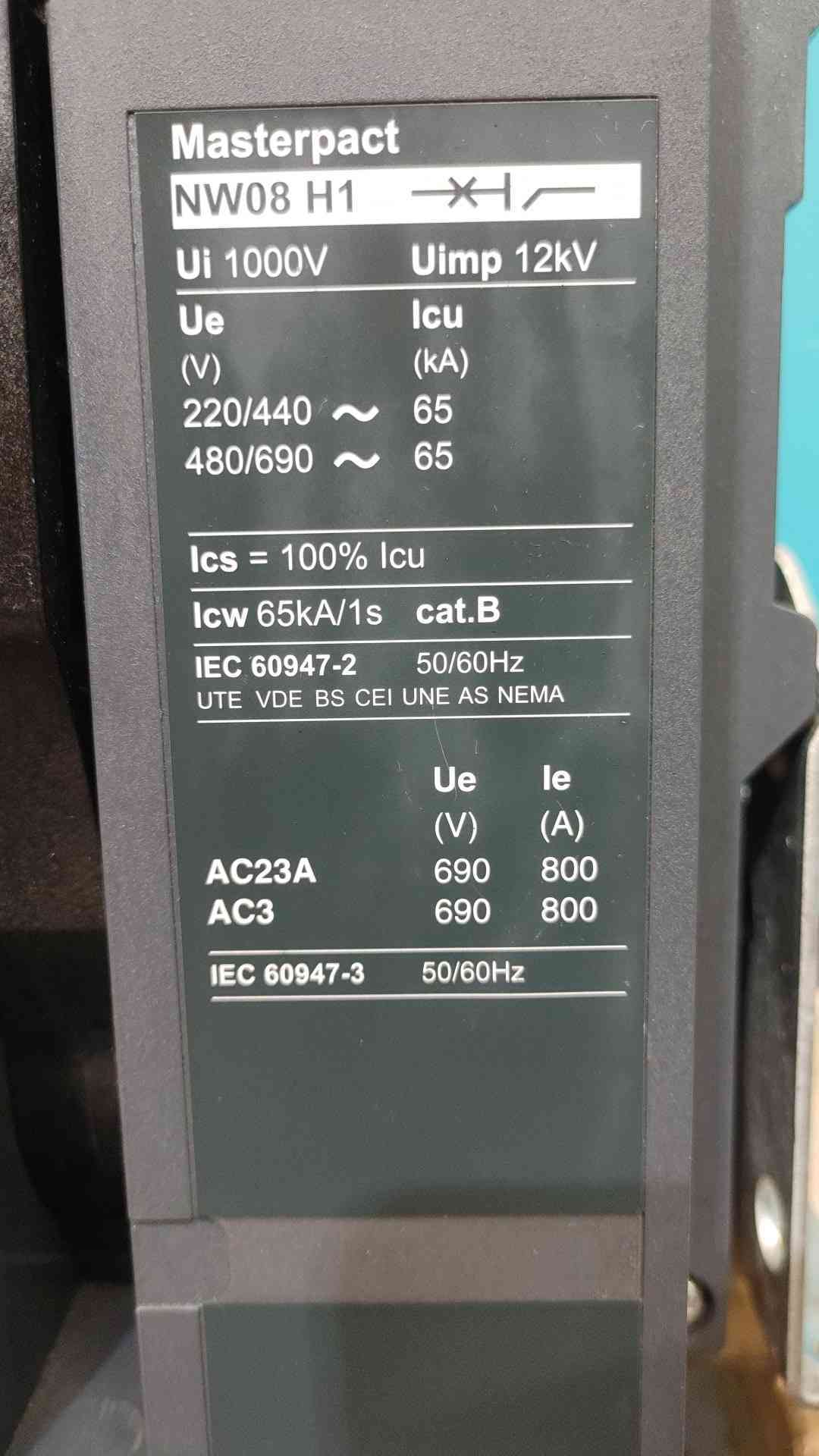 800A Merlin Gerin Masterpact NW08 H1 Breaker (111924)