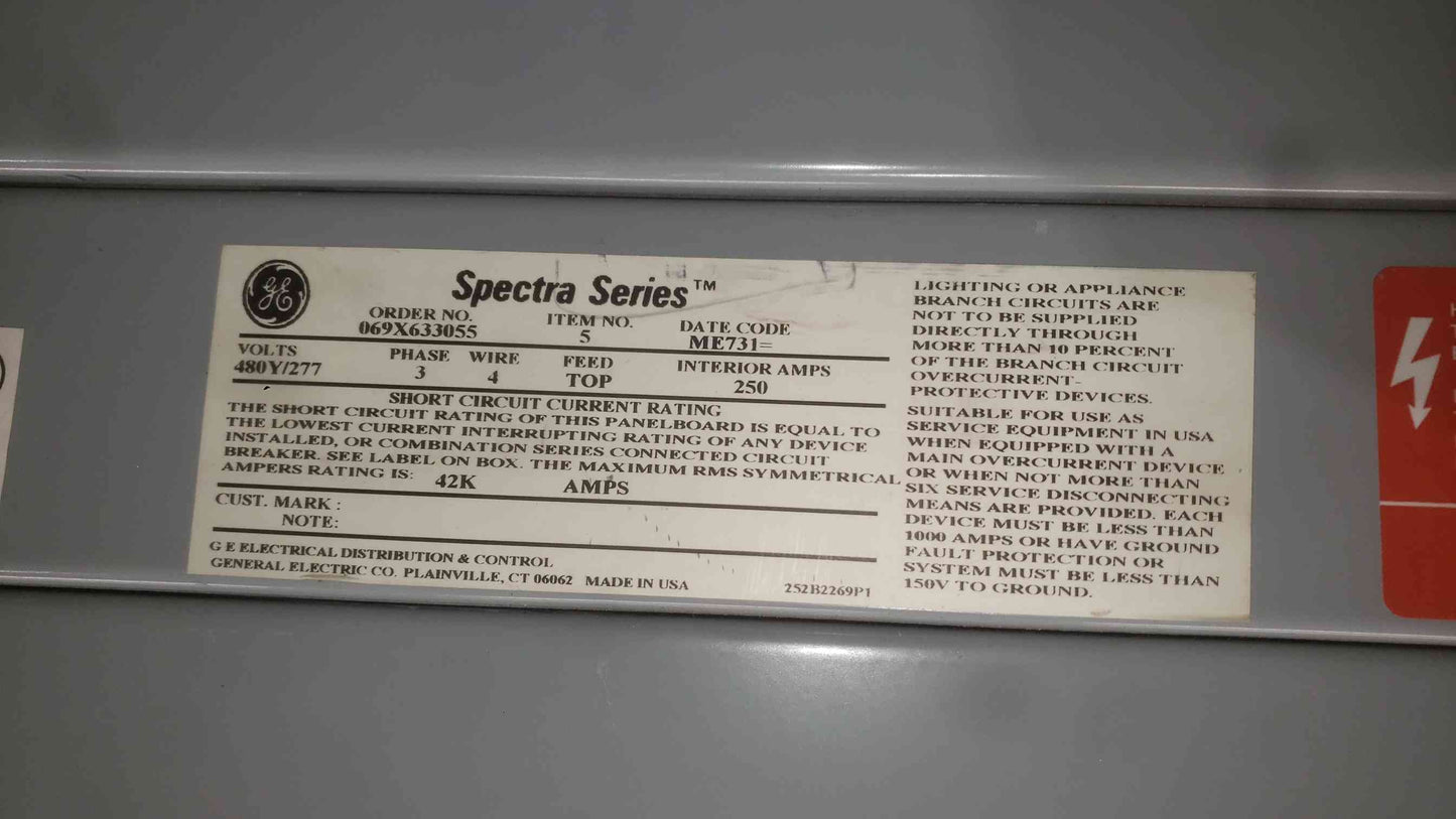 GE Spectra Series Panelboard 250A 480V UPS Output 3x Hi-Break Breakers