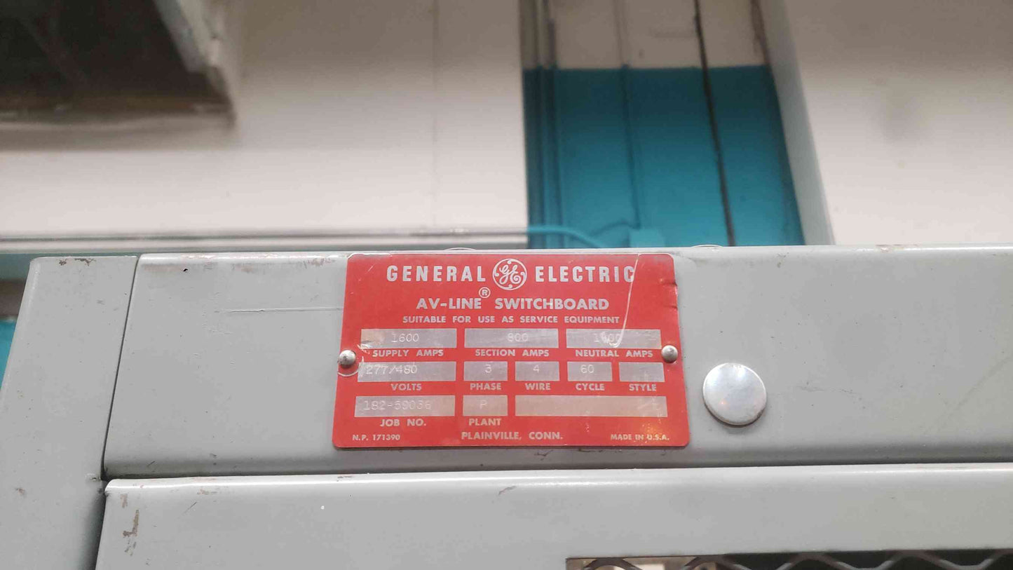 GE AV-Line 1600A Switchboard Lineup 3PH 480V/208V with 500kVA Transformer Breakers