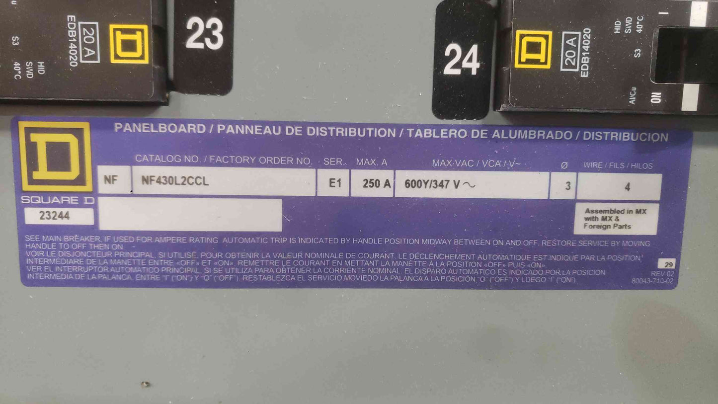 Square D PowerLink Lighting Panel NF430L2CCL 250A 22 ECB14020G3 Breakers