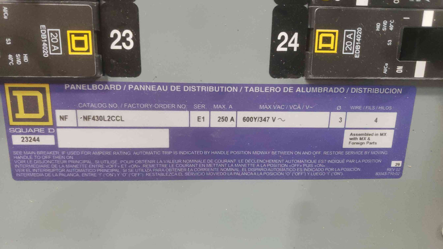 Square D PowerLink Panel NF430L2CCL 250A G4 Controller 24 Bkrs No Cover