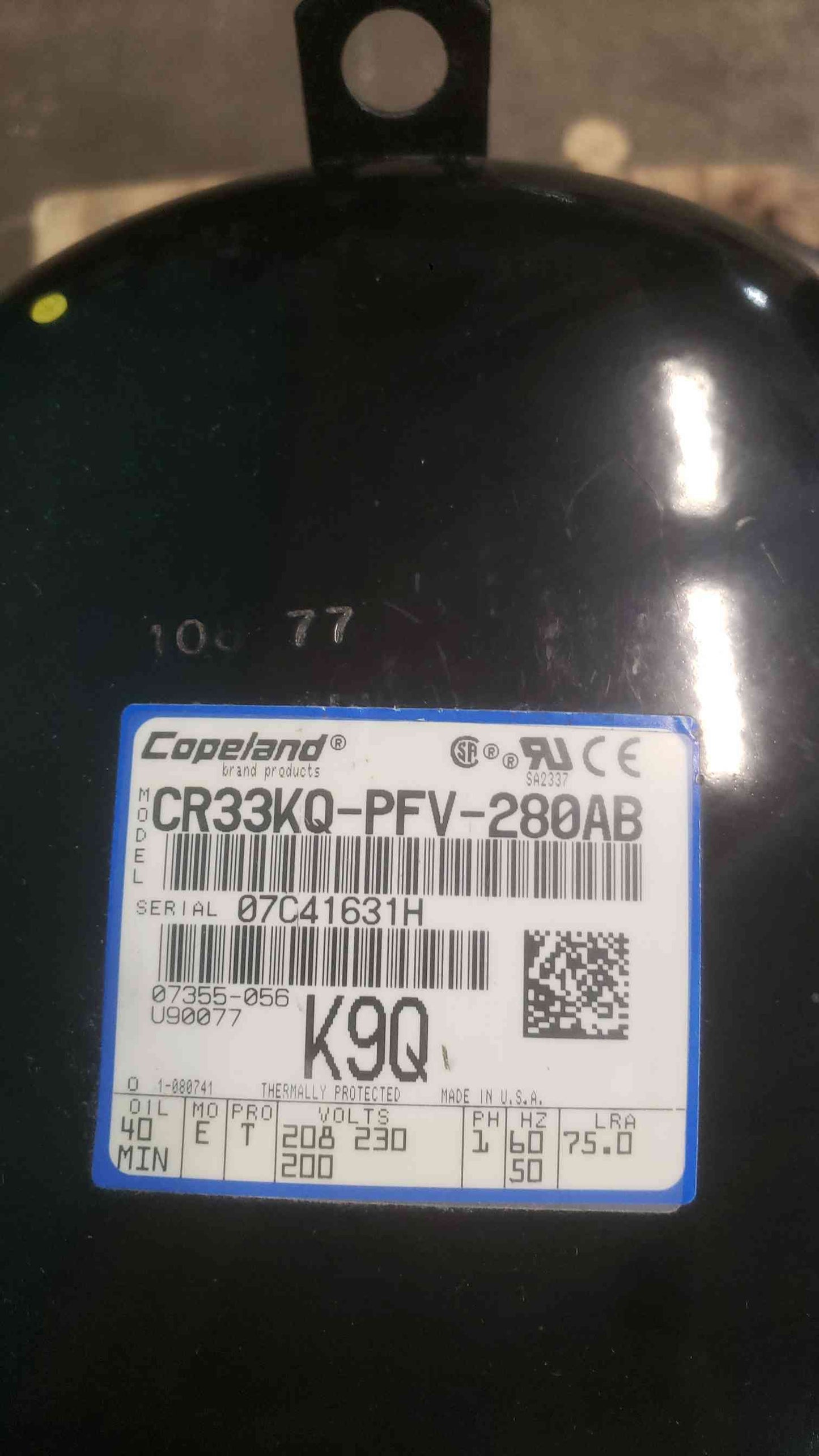 Copeland Scroll Compressor CR33KQ-PFV-280AB 208-230V 1PH HVAC AC Pull