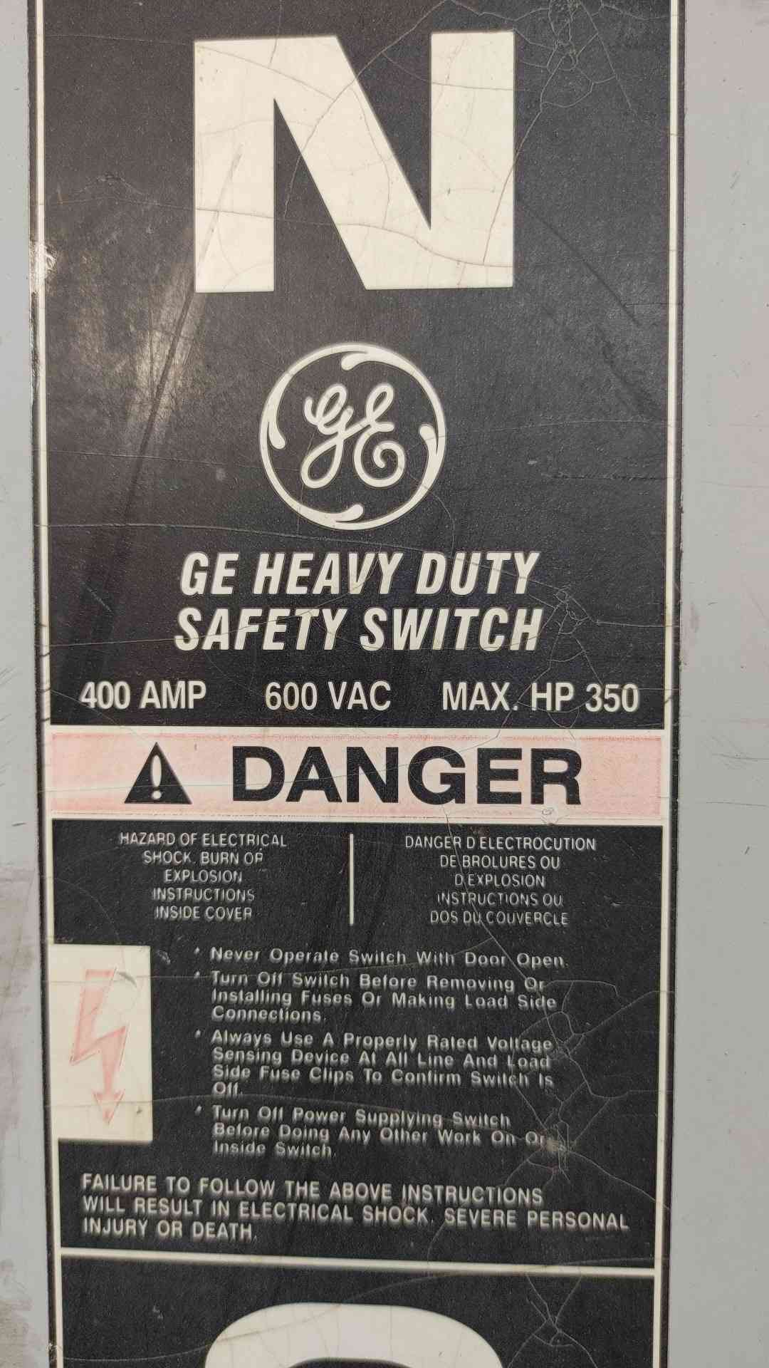 GE Heavy Duty Safety Switch 400A 600V Fusible Disconnect Service Entrance