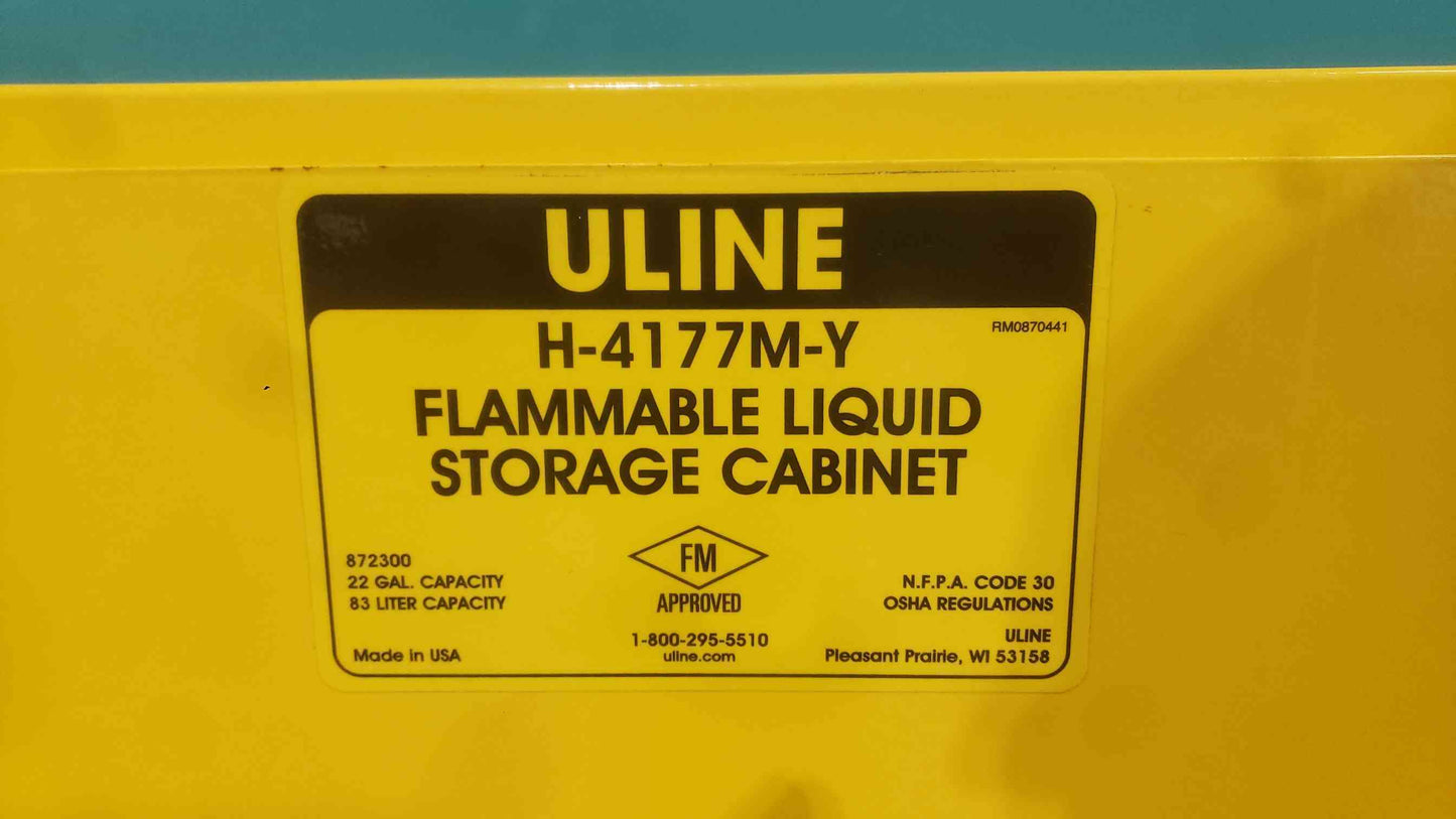 Uline H-4177M-Y Flammable Liquid Safety Storage Cabinet 22 Gallon Undercounter