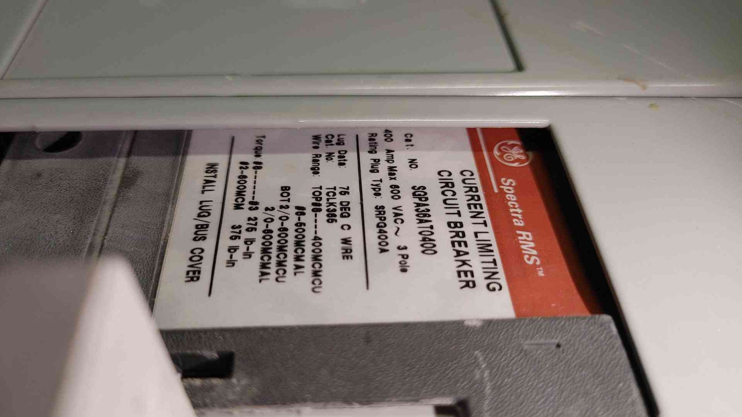 GE Spectra Series 800A Main Distribution Panelboard 600V 3 Phase Loaded Breakers