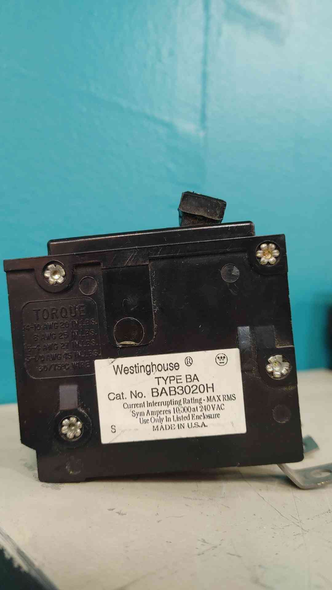 Westinghouse BAB3020H 3 Pole 20 Amp 240V Bolt-On Circuit Breaker BA