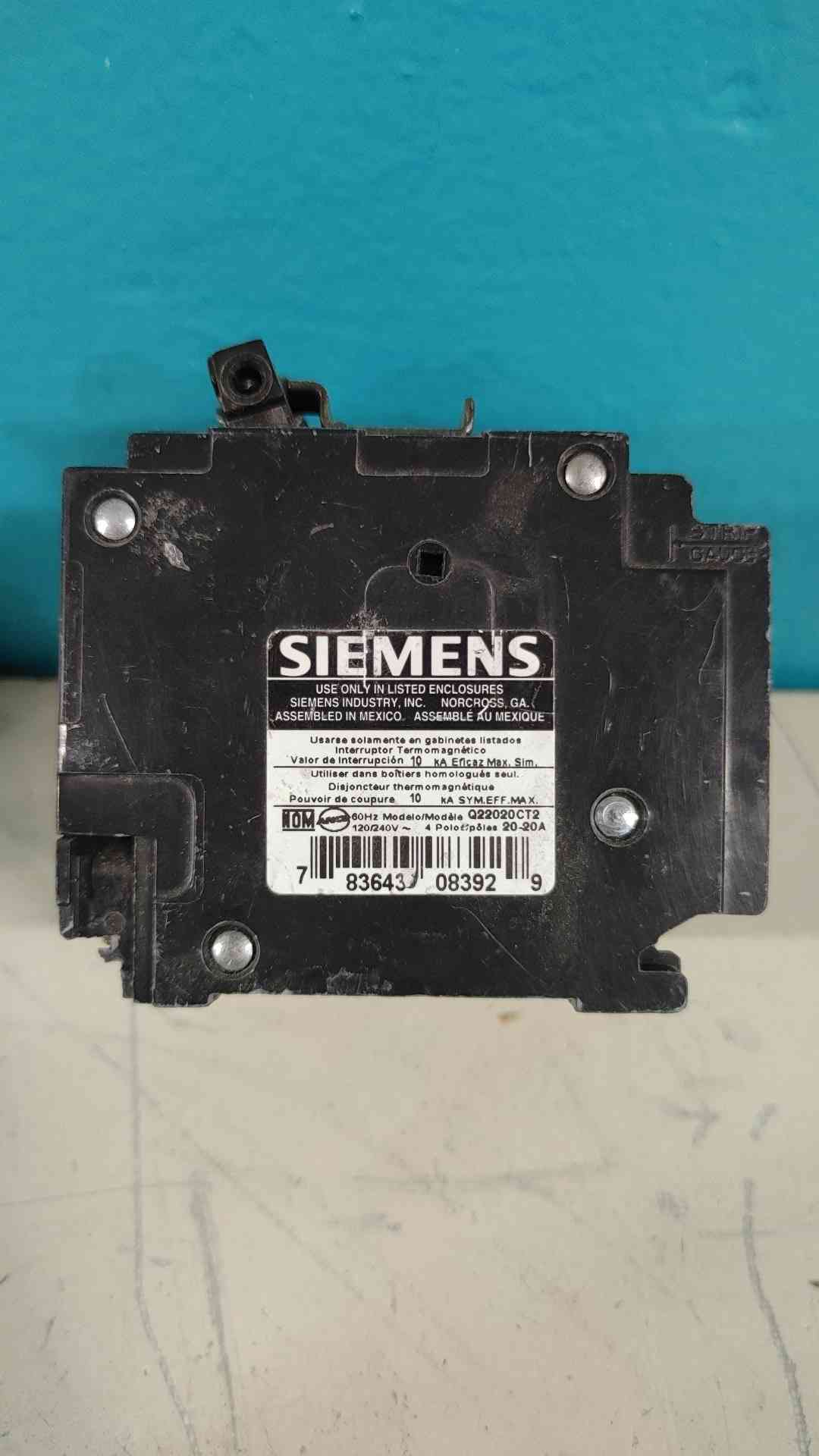 Siemens Q22020CT2 Quadplex Circuit Breaker 20A 2-Pole Type QT 120/240V