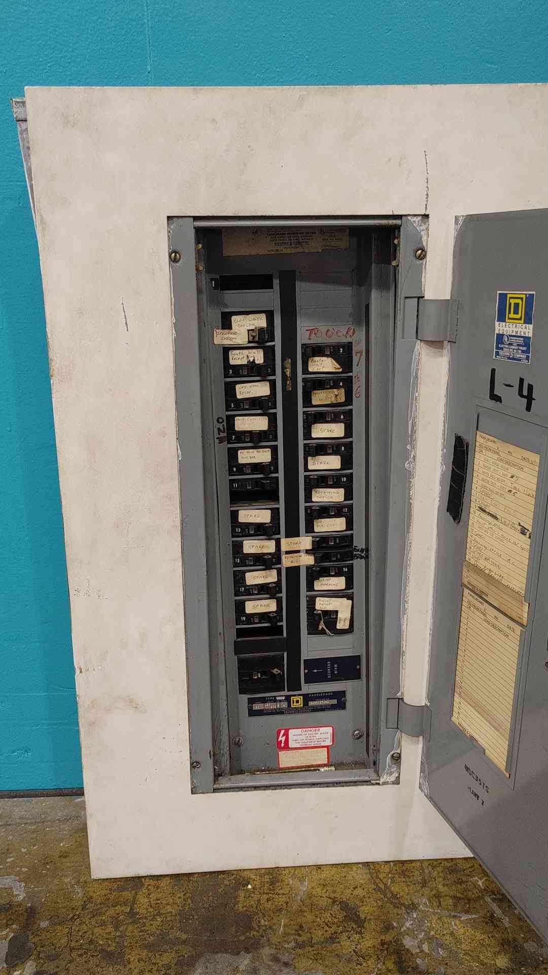 Square D NQOB Panelboard 120/208V 3PH 80A Main Breaker Panel Enclosure Loaded