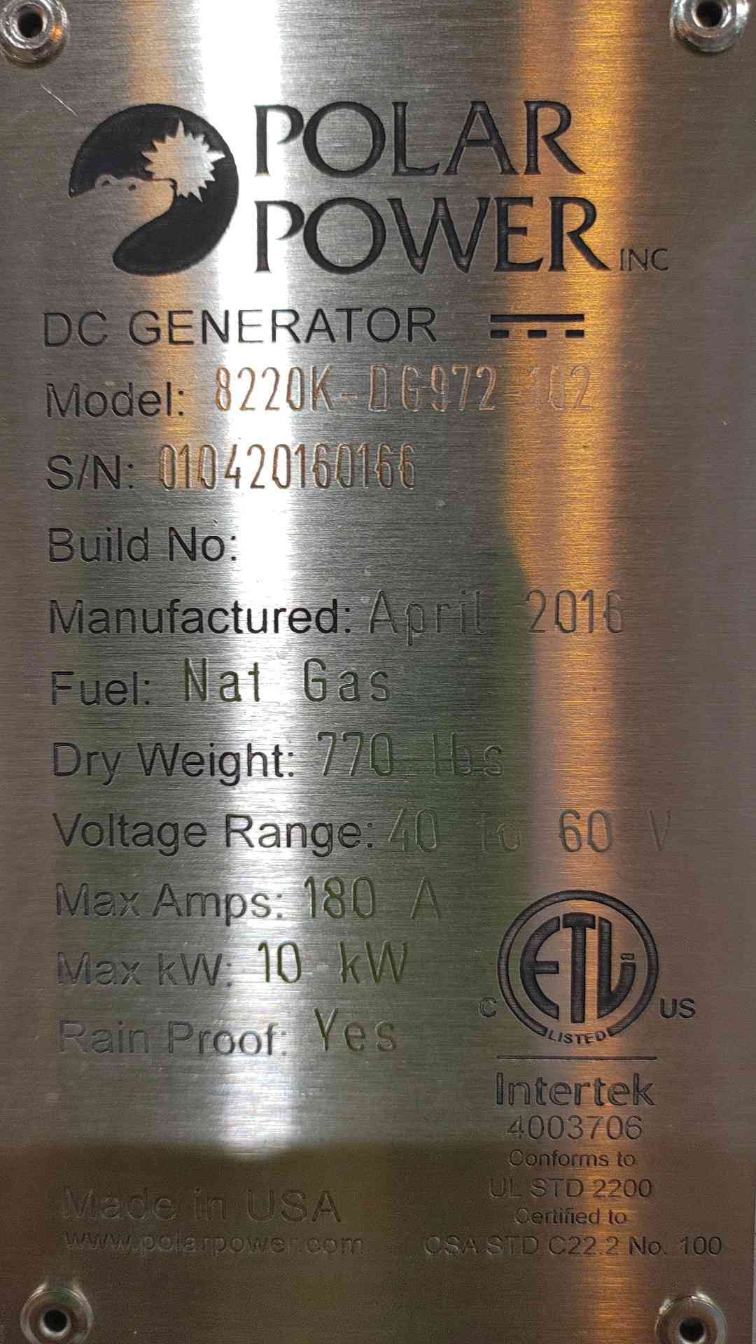 Polar Power 10kW DC Generator Natural Gas 48V Telecom Battery Backup 8220K