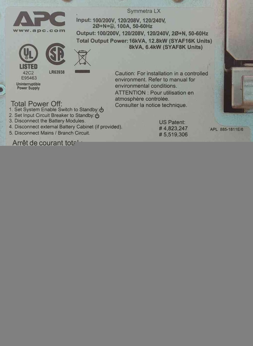 APC 120/240V, 16kva, 2PH Symmetra LX UPS (Sku 114677)
