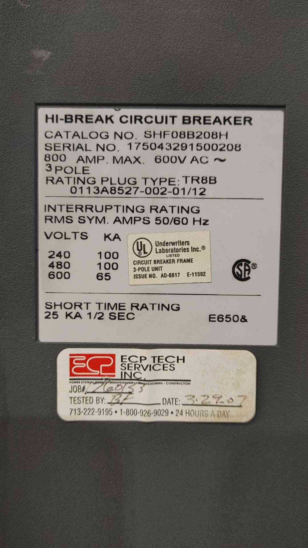 General Electric  Power Break II Hi-Break Circuit Breaker, 3-Pole, 800A Max, 600VAC(Sku:114700)