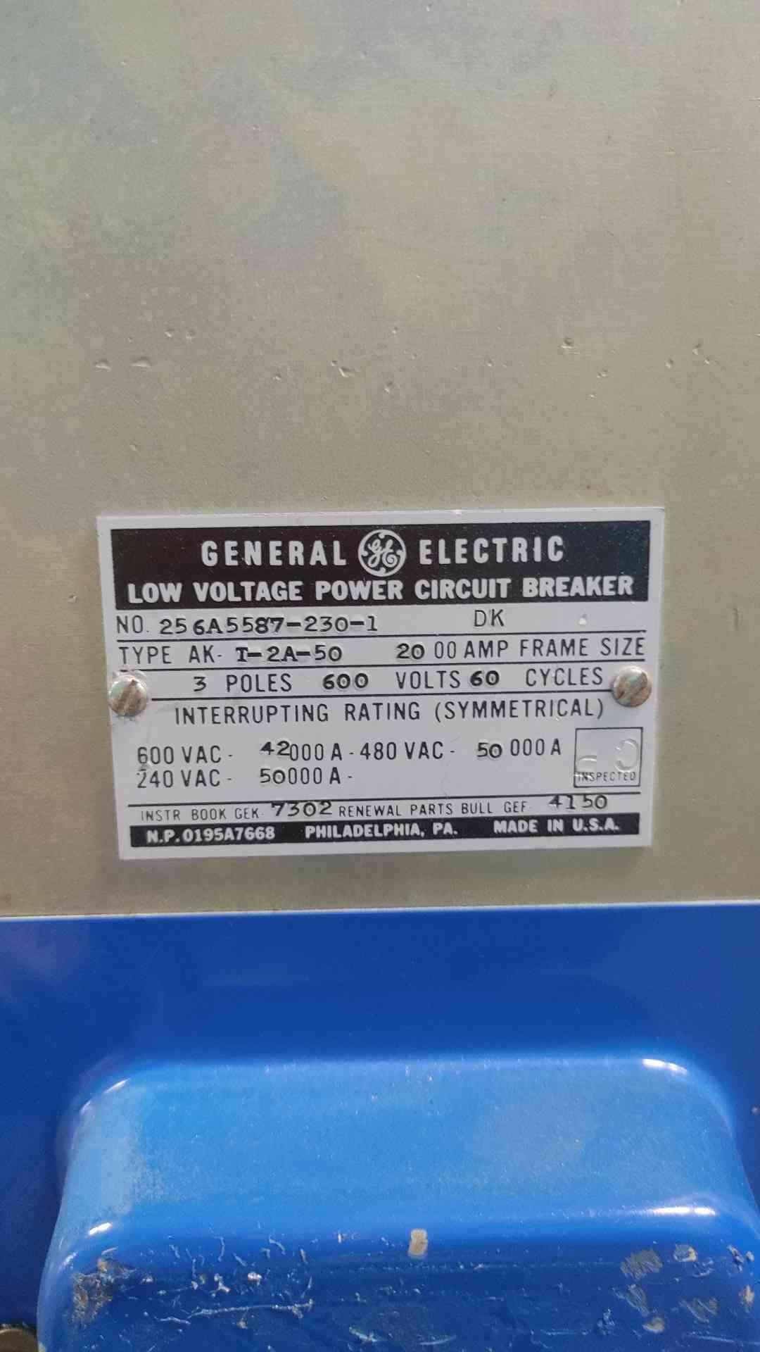 GE AK-T-2A-50 2000A Frame Air Circuit Breaker 600V 3P Drawout RMS-9 Trip Unit