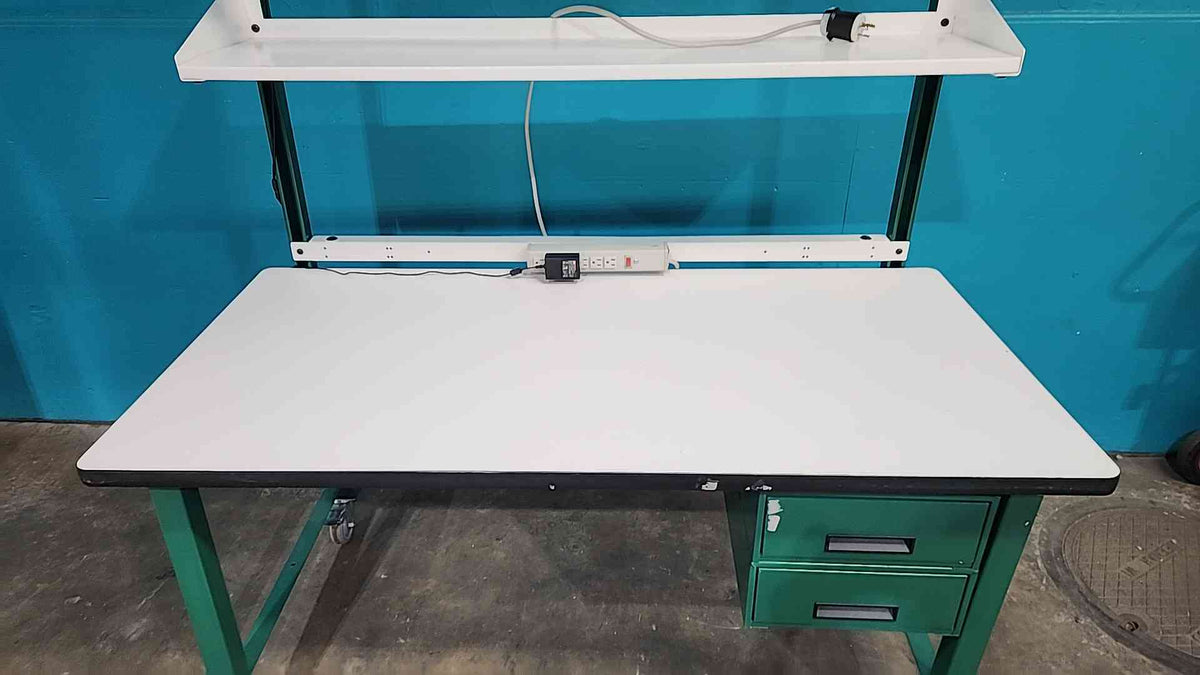 5' Green Rolling Lab Desk/Table W/ Shelf & Drawers (SKU: 115251)