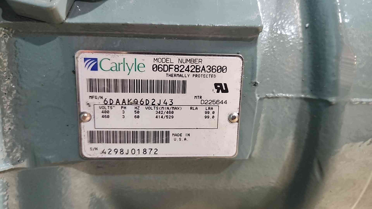 Carlyle Carrier 06DF8242BA3600 Semi Hermetic Compressor 15HP 460V 3PH 06D