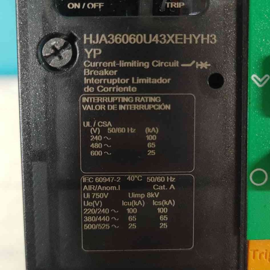 Square D HJA36060U43XEHYH3 60A 3P Circuit Breaker I-Line 600V MicroLogic 5.2A