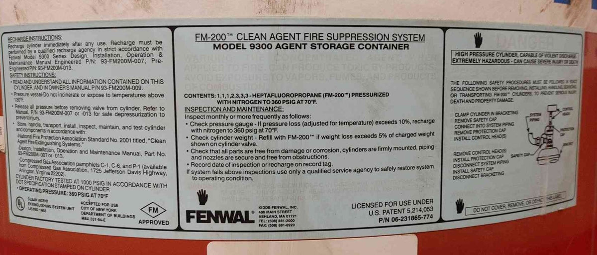 Fenwal 400 LBS FM-200 Fire Suppression System (Sku:115970)