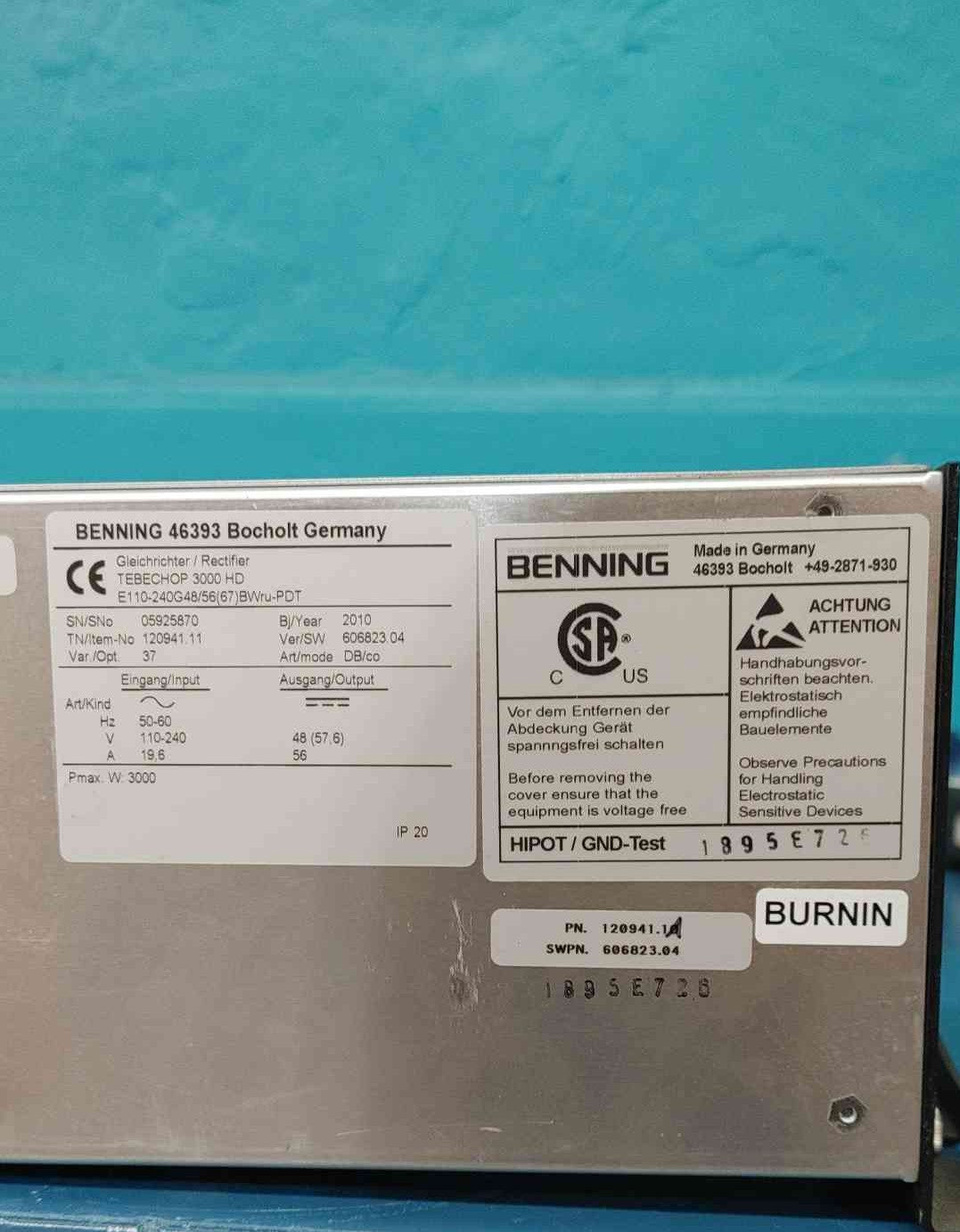 Benning TEBECHOP 3000 HD Rectifier Module 3kW 48V 56A 120941.11 Power Supply