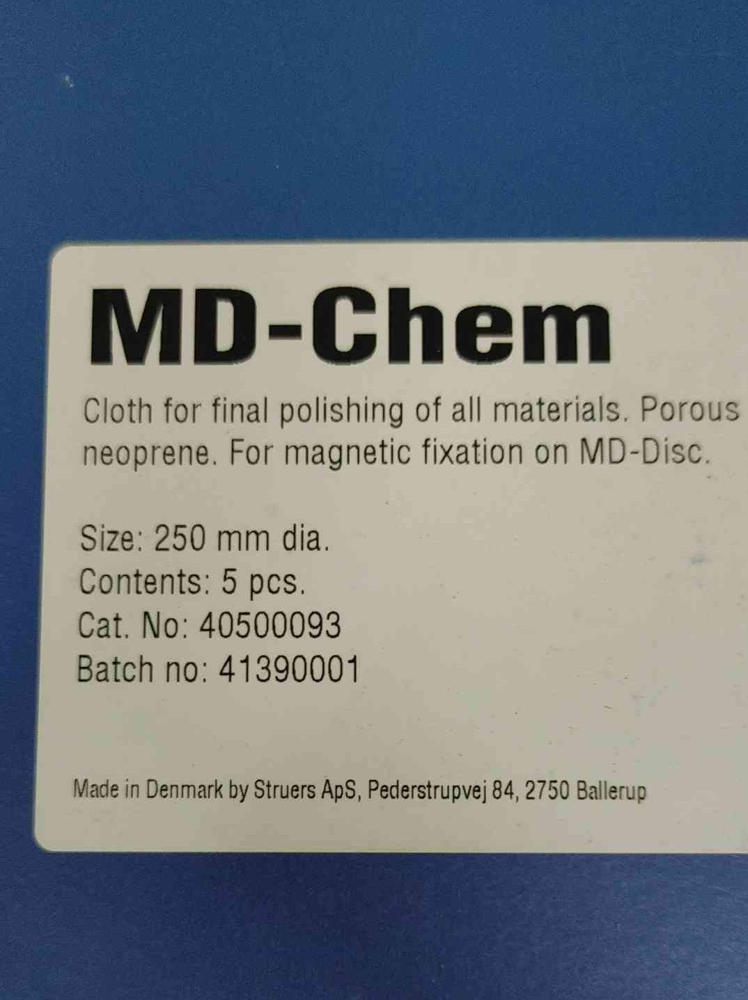 Struers MD-Chem 250mm 10" Polishing Cloth Magnetic Back 5 Pk 40500093 Metallographic