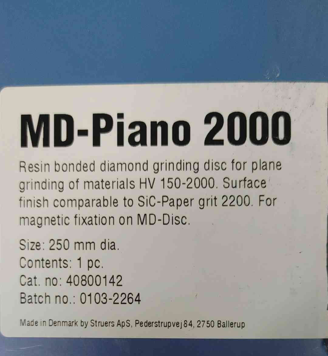 Struers MD-Piano 2000 Diamond Grinding Disc 250mm 10" 40800142 Magnetic Metallographic