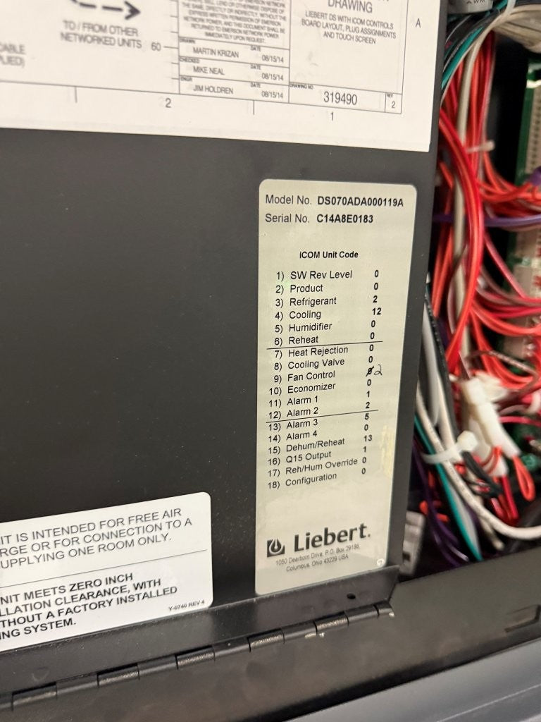 Liebert DS DS070ADA 20 Ton 70kW Data Center CRAC Cooling Unit 460V 3PH