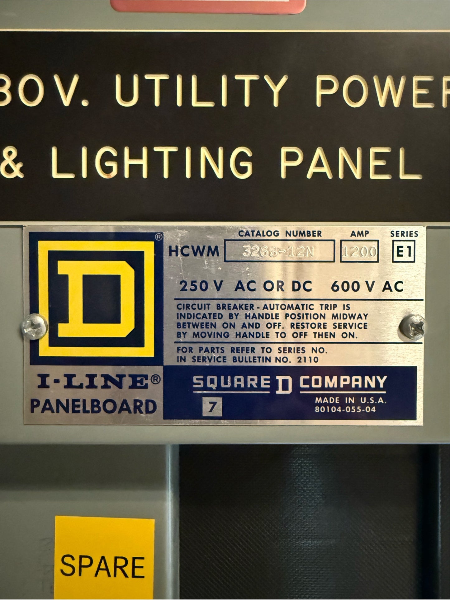 Square D I-LINE HCWM 3266-12N Panelboard 1200A 480/277V 3PH 5 Breakers