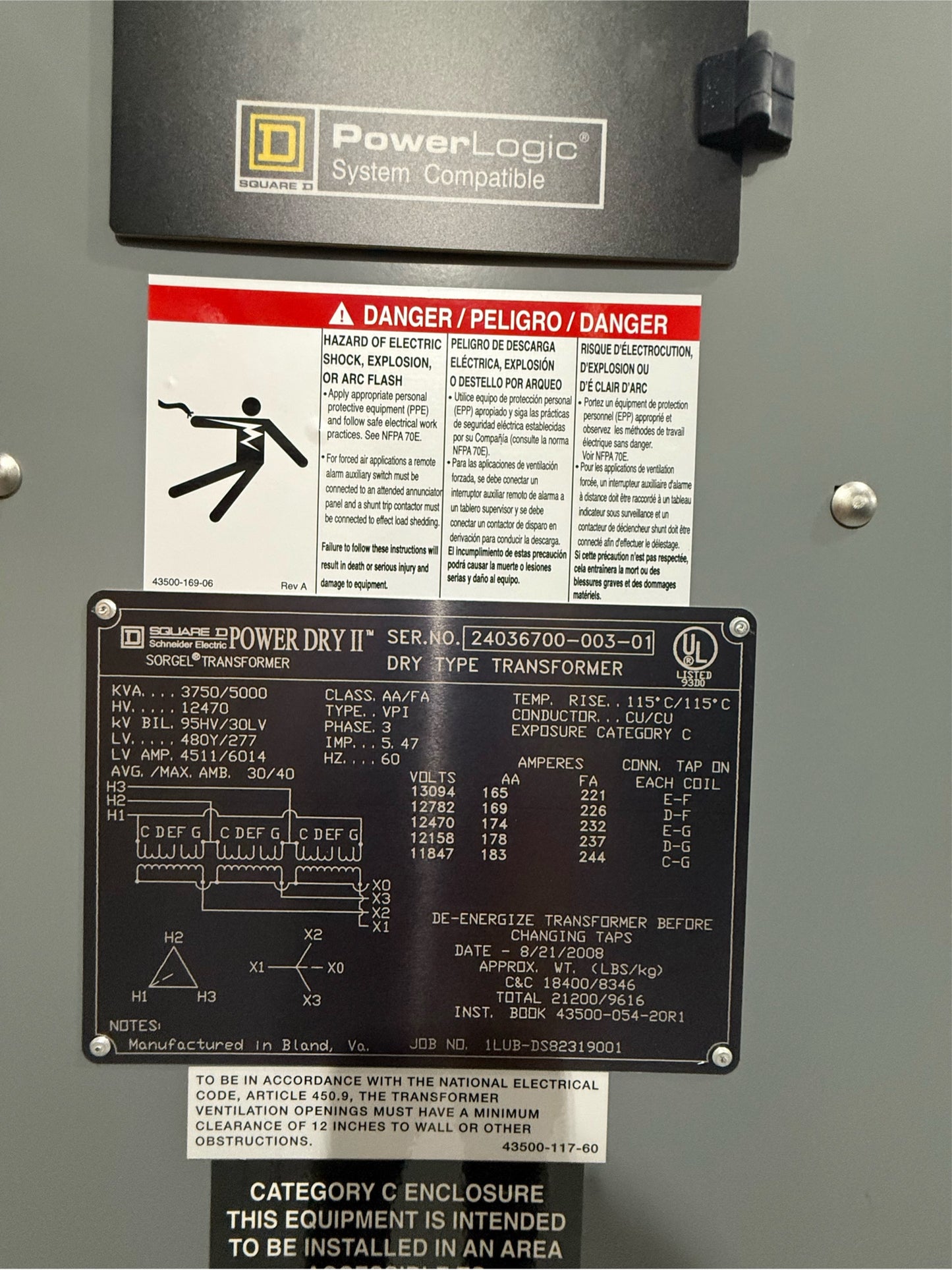 3750/5000KVA Square D PowerDry II Sorgel Transformer 12470V x 480/277v