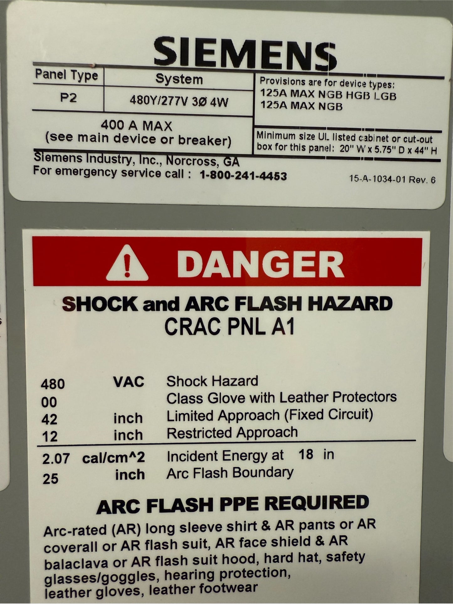 Siemens LGB 400A Panelboard 3 breaker 3PH 480Y/277V P2E30ML400FTS