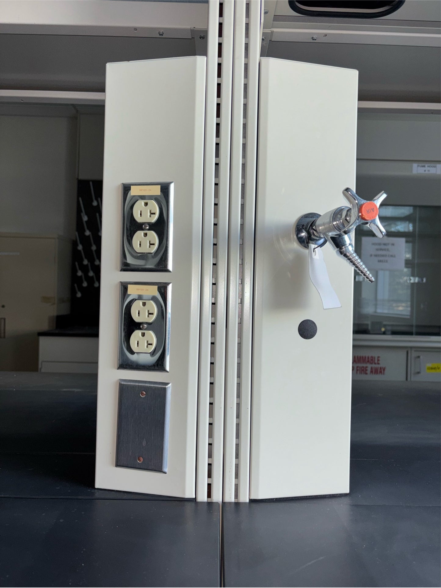 12’ 2 Sided Hamilton Metal Casework Island Work-center w/ Overhead Shelves  (112880)