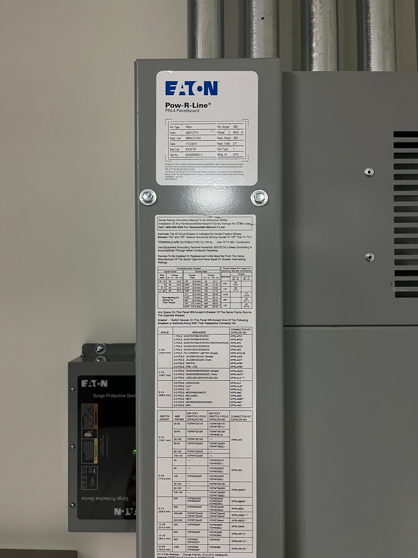 Eaton PRL4 800 Amp Distribution Panelboard 480Y/277V 3PH 4W Pow-R-Line 65k AIC