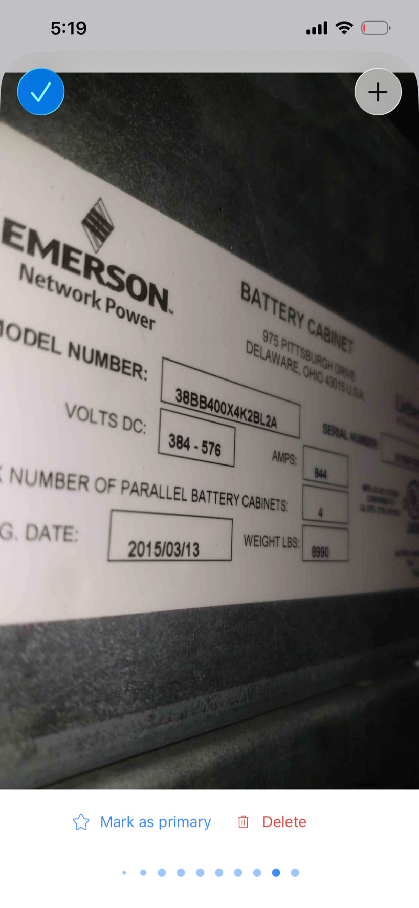 Liebert 384-576VDC Battery Cabinet/ Control Cabinet 38SA400AAAVA685 '15 (SKU: 112968)