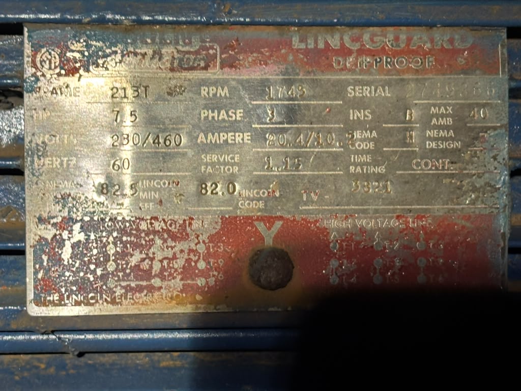 Lincoln Electric 7.5 HP 3 Phase Motor Centrifugal Water Circulation Pump 213T