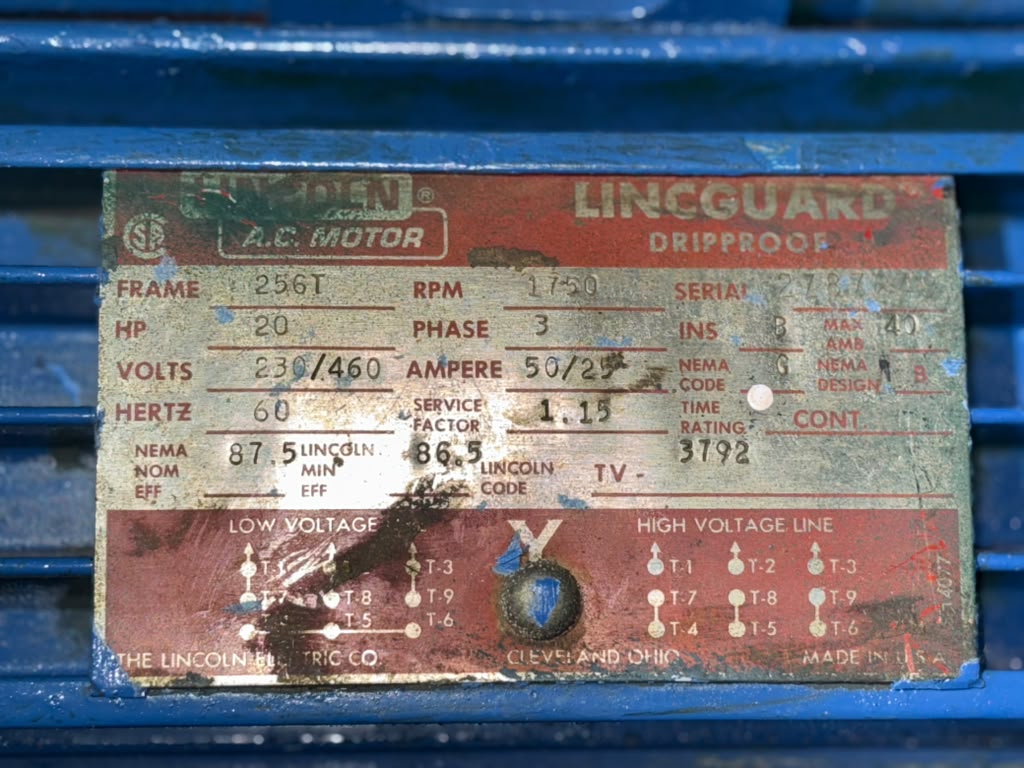 Lincoln Electric 20 HP 3 Phase Motor Split Case Centrifugal Water Pump 256T