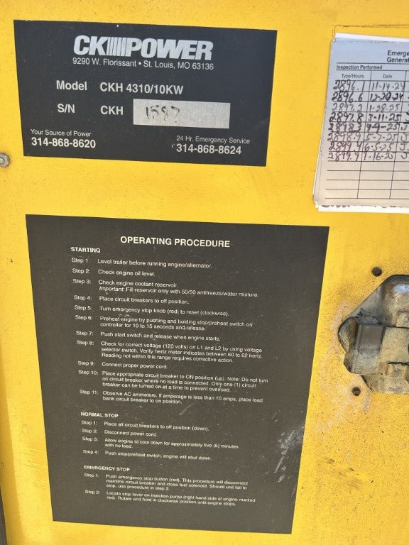 10KW CKH4310 Portable Diesel Generator Kubota V1305 Engine 120V TESTED