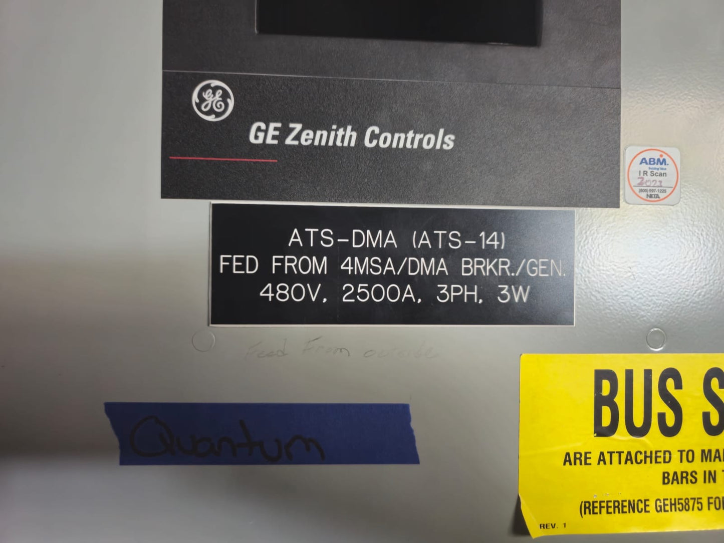 2000A 2500A GE Zenith ATS 480V 3Ph 3W Automatic Transfer Switch-92101