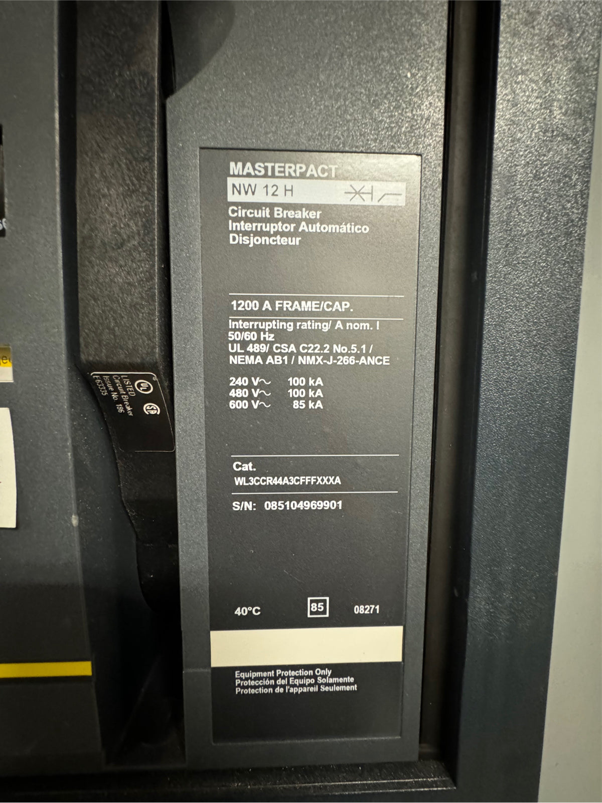 Square D 1200A 480v Masterpact 6 Breaker Distribution w/ 2 Mains & Power Meter(100244)