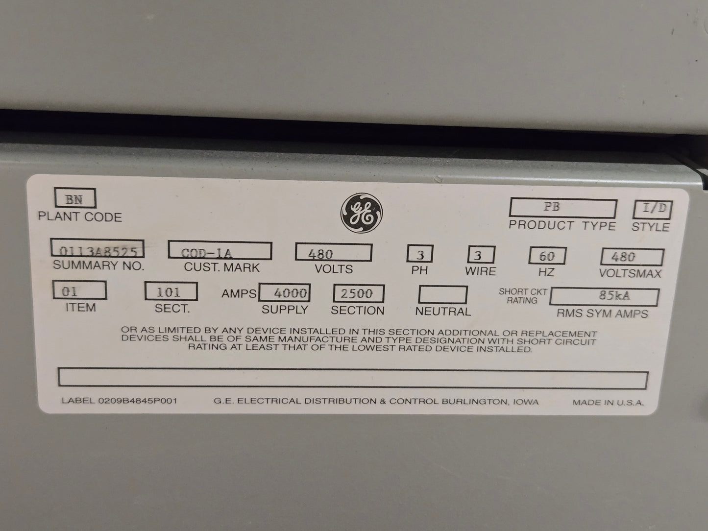 4000A GE Power Break Switchboard Switchgear Dual SSD 4000A Main & 14 SHF 800A Sub Feeds (107637)
