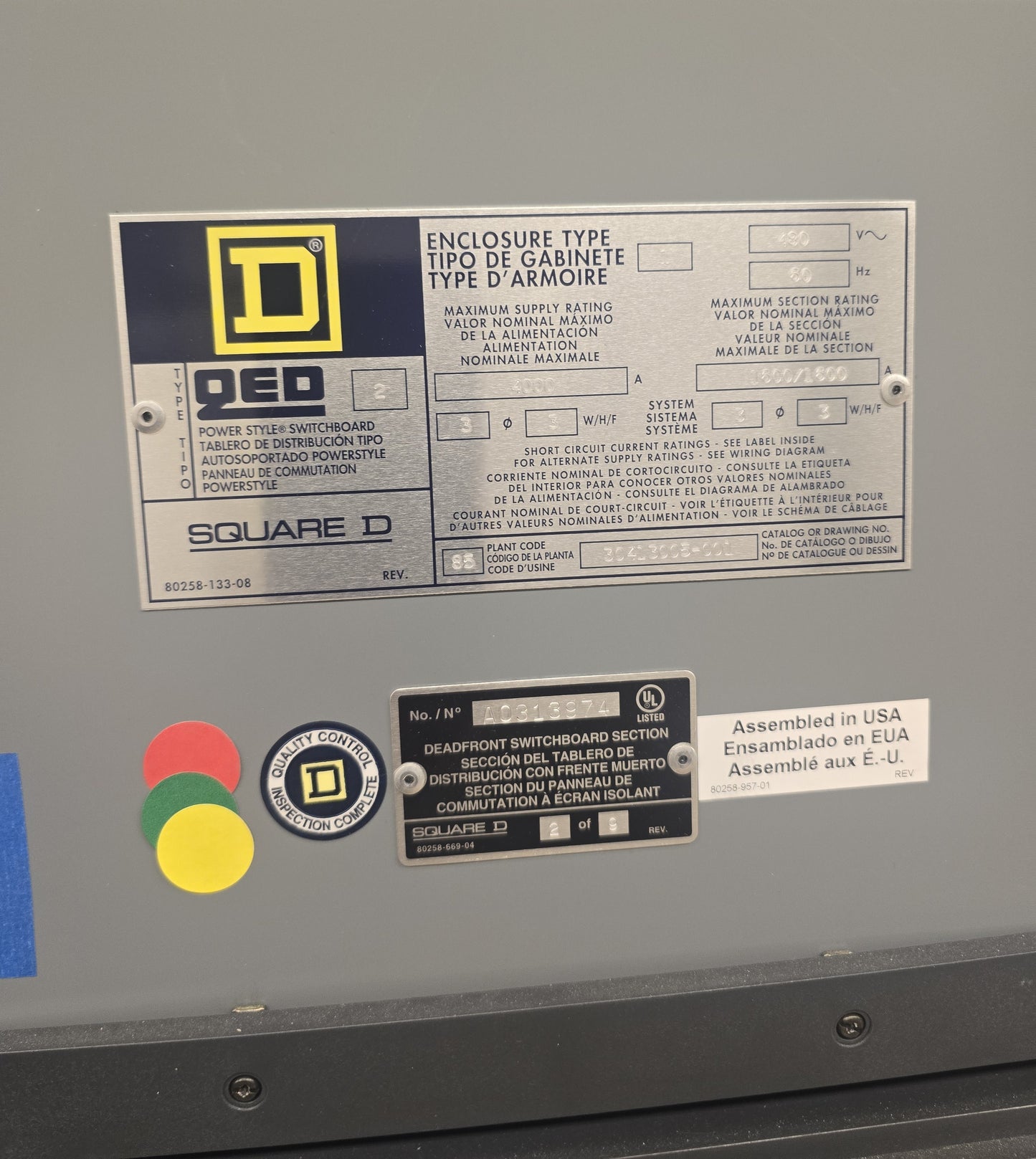 4000A Square D QED Power Style 9-Section Switchgear 480V 60hz 3PH LATE REMOVAL