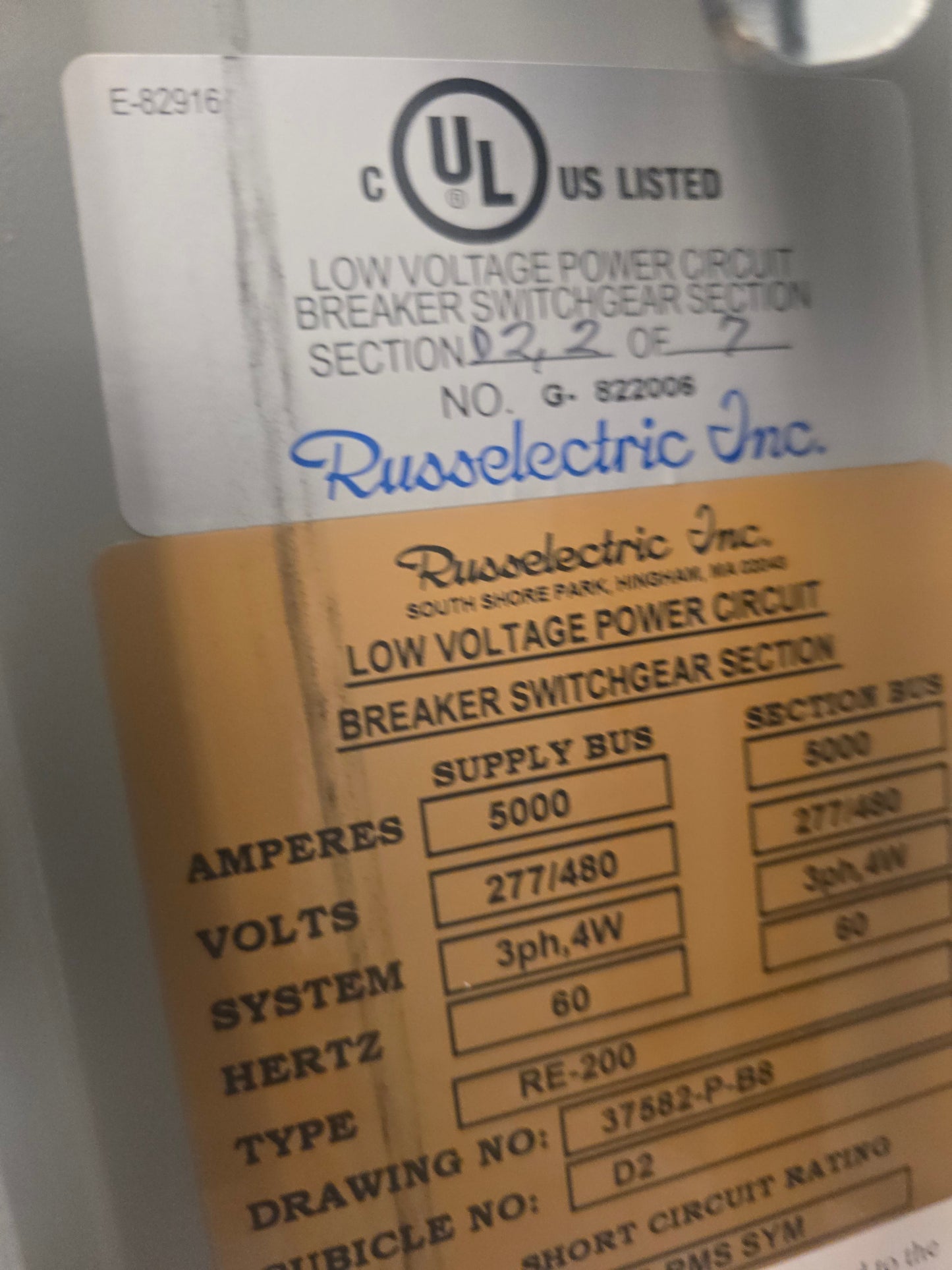 Russelectric 7 Section Switchgear 5000A 3PH 277/480 RE-200 11 Breakers