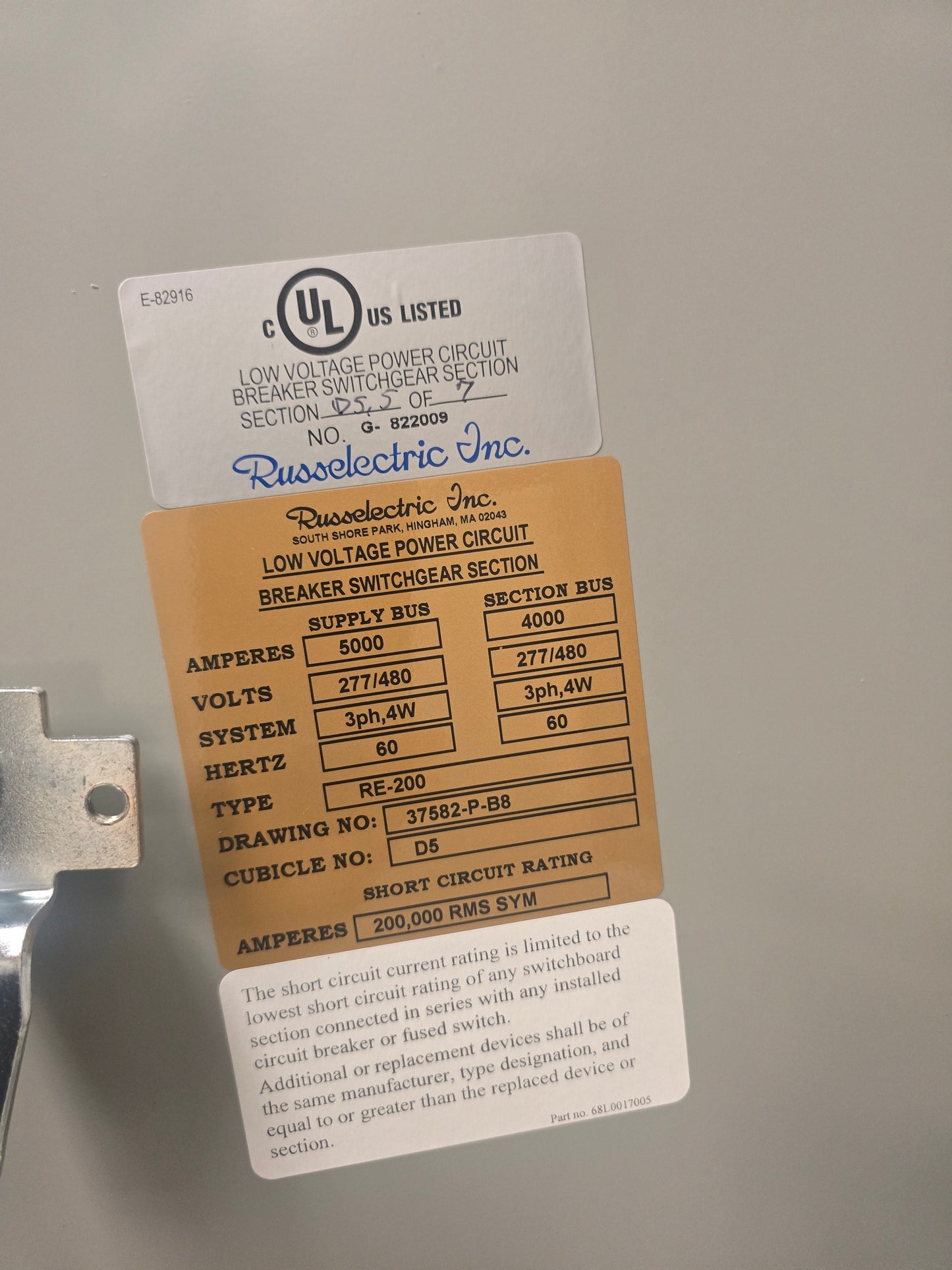 Russelectric 7 Section Switchgear 5000A 3PH 277/480 RE-200 11 Breakers