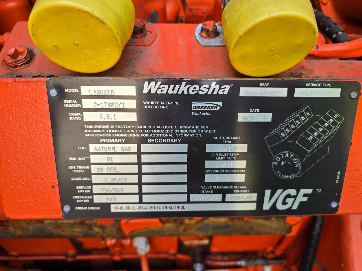 500KW 549KW Waukesha L36GSID Natural Gas Engine Driven Generator Enclosed '07