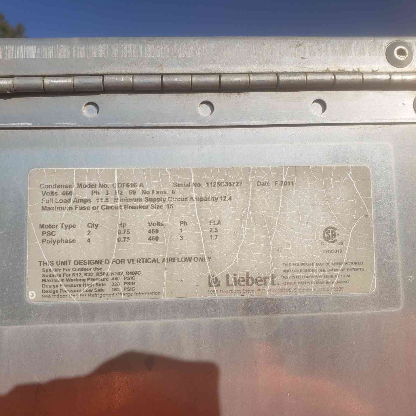 AS-IS Liebert 6 Fan 460V 6 Fan 3PH Condenser CDF616-A (SKU: 110929)