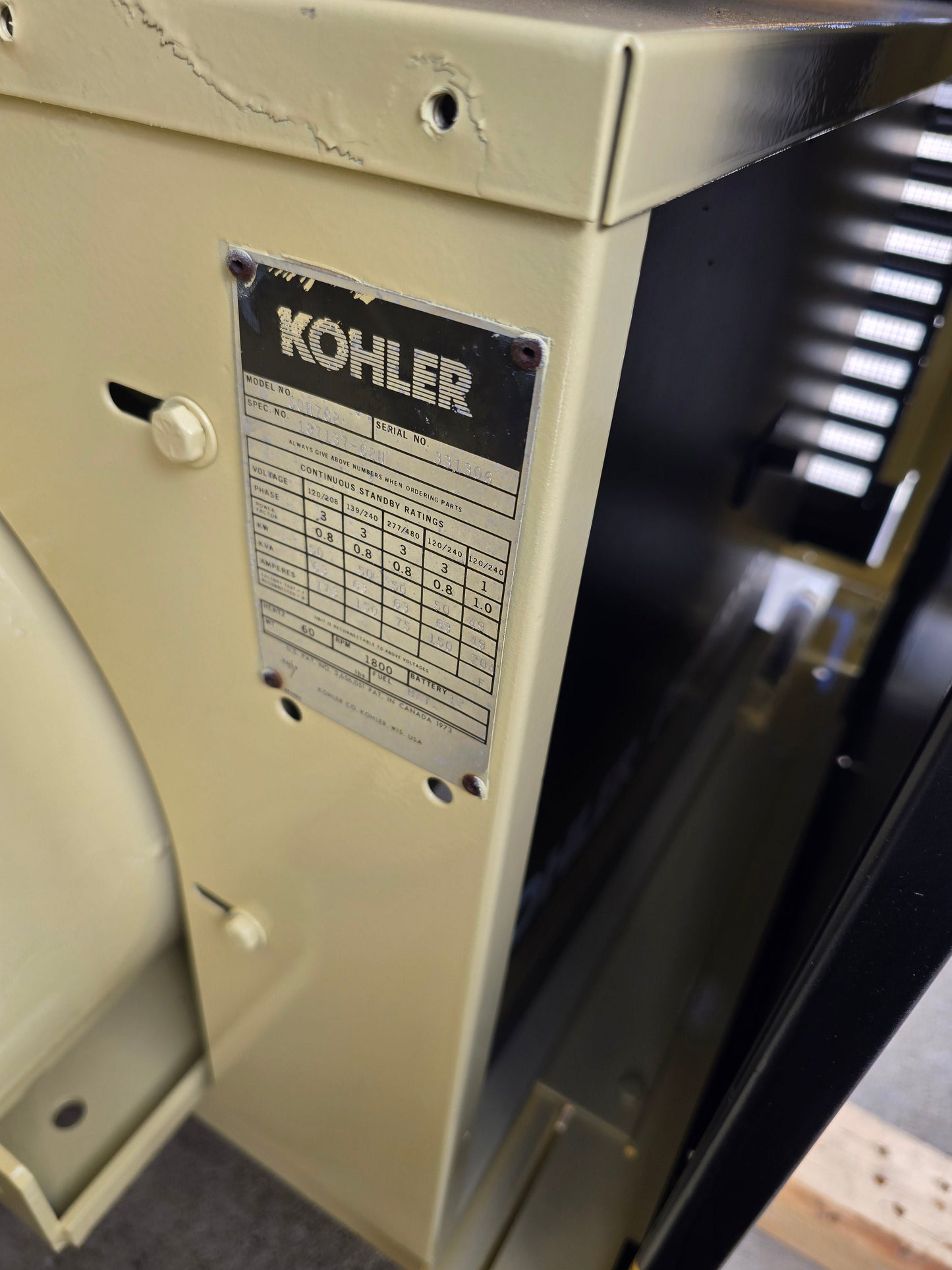 55KW Kohler 50RZ62 Nat Gas LP Enclosed Generator '94 572hrs TESTED