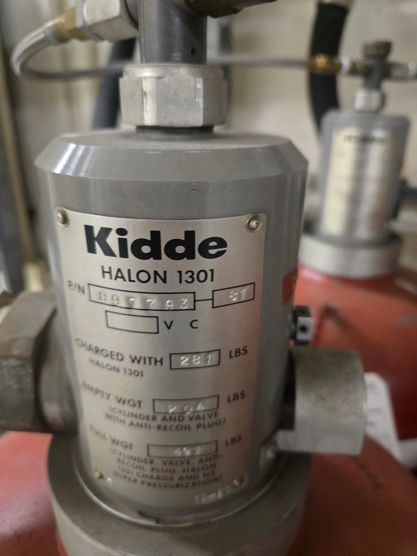 Kidde Fenwal 281 lbs Halon 1301 Fire Suppression Cylinder Valve Assembly 897793