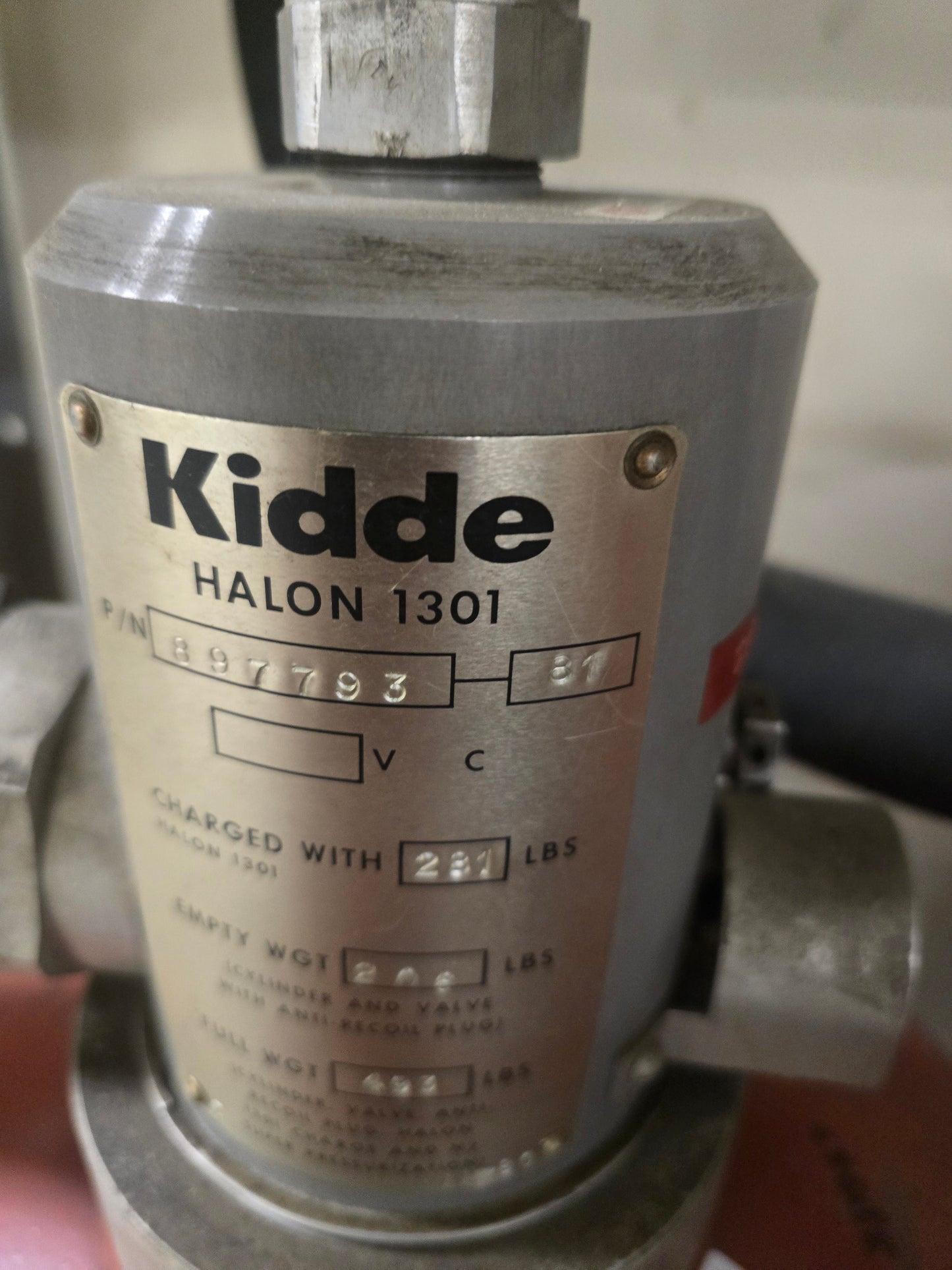 Kidde Fenwal 281 lbs Halon 1301 Fire Suppression Cylinder Valve Assembly 897793