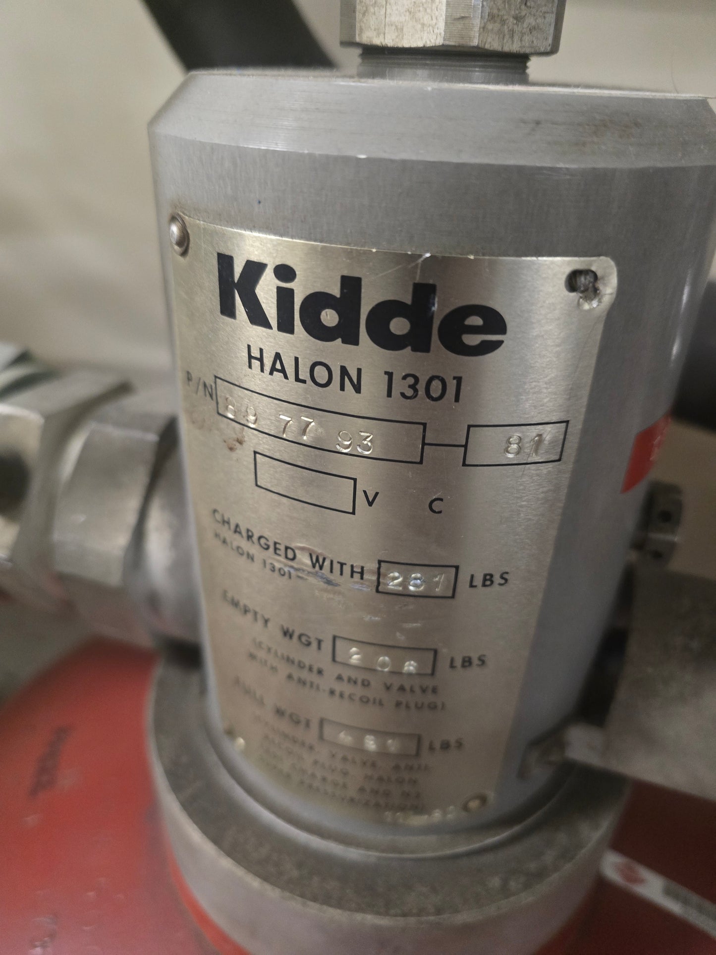 Kidde Fenwal 281 lbs Halon 1301 Fire Suppression Cylinder Valve Assembly 897793