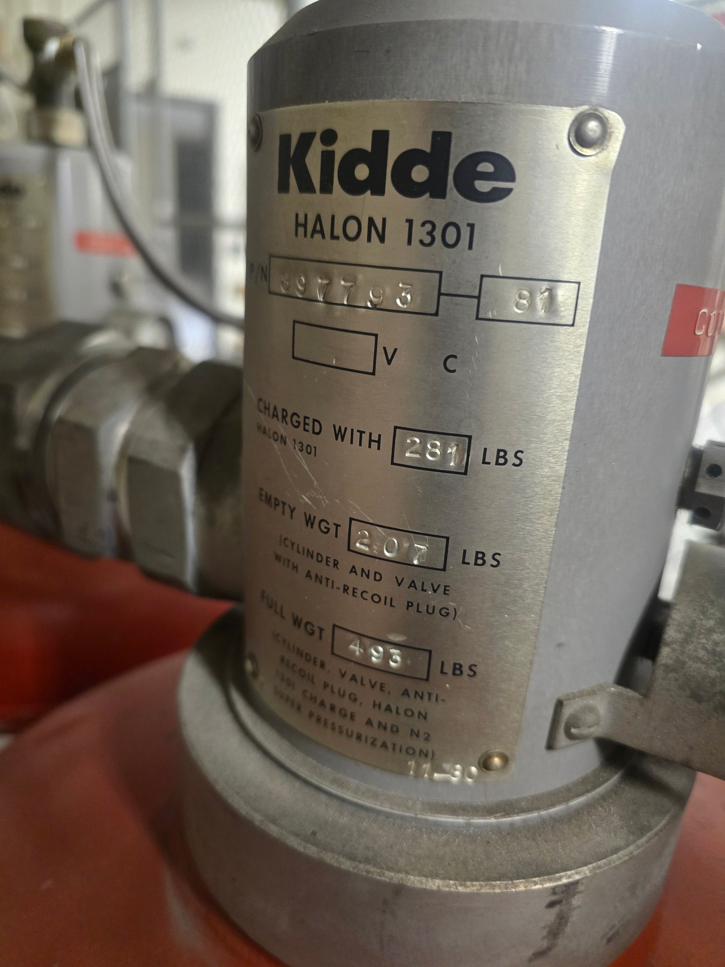 Kidde Fenwal 281 lbs Halon 1301 Fire Suppression Cylinder Valve Assembly 897793