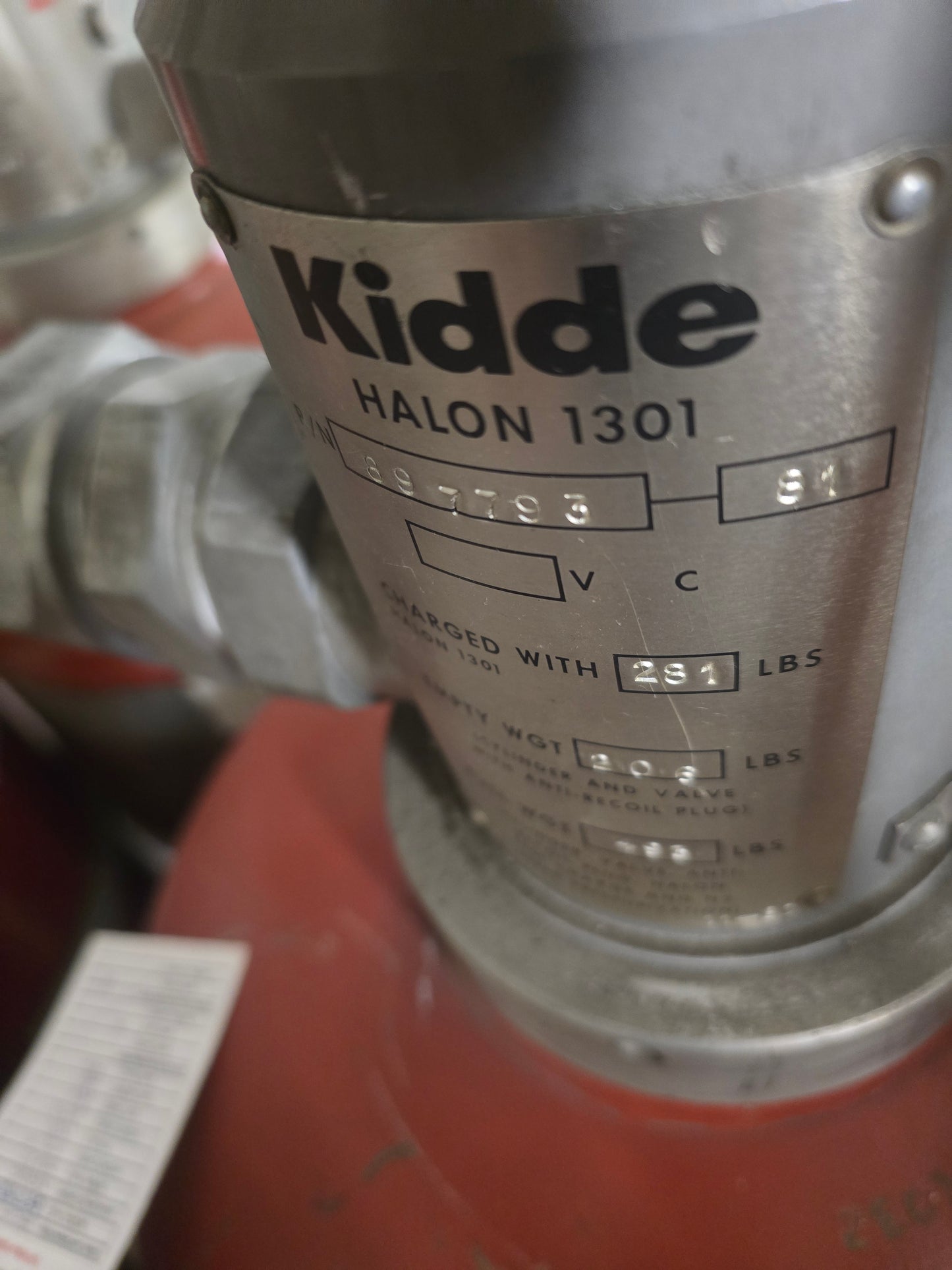 Kidde Fenwal 281 lbs Halon 1301 Fire Suppression Cylinder Valve Assembly 897793